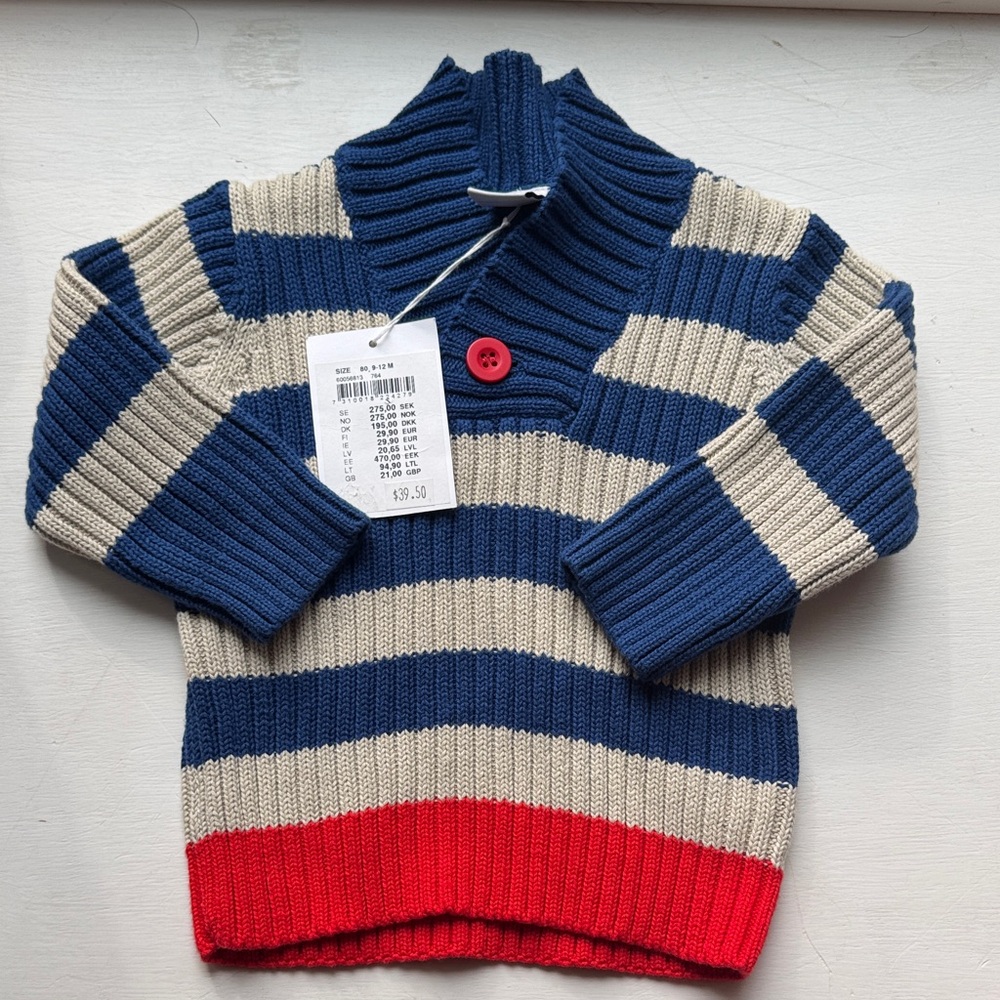 Polarn O. Pyret Blue and Red Striped Sweater